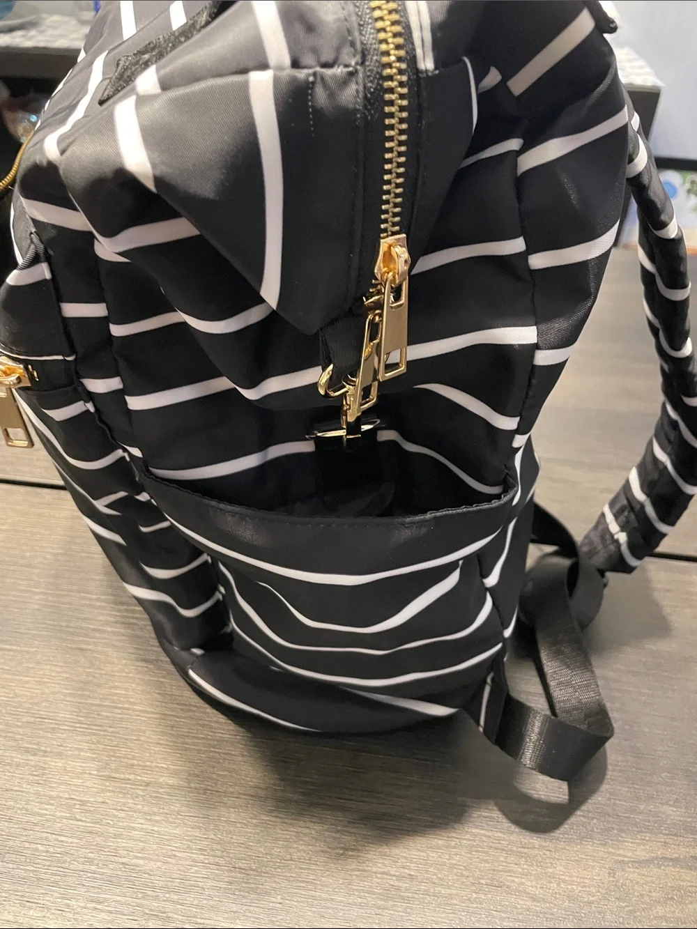 a new day Black and White Striped Backpack